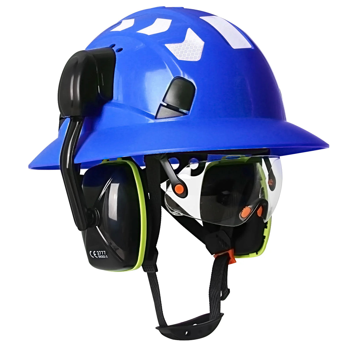 CE Full Brim Hard Hat With Goggles Earmuffs &ndash; All In One Blue set