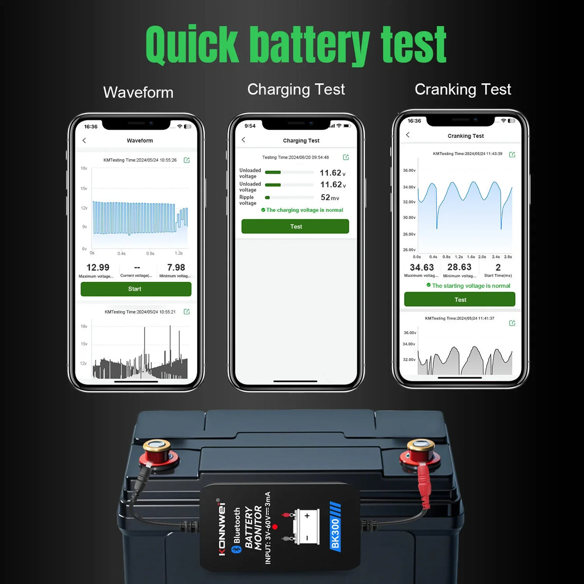 KONNWEI BK300 Bluetooth Car Battery Monitor &ndash; Mobile App