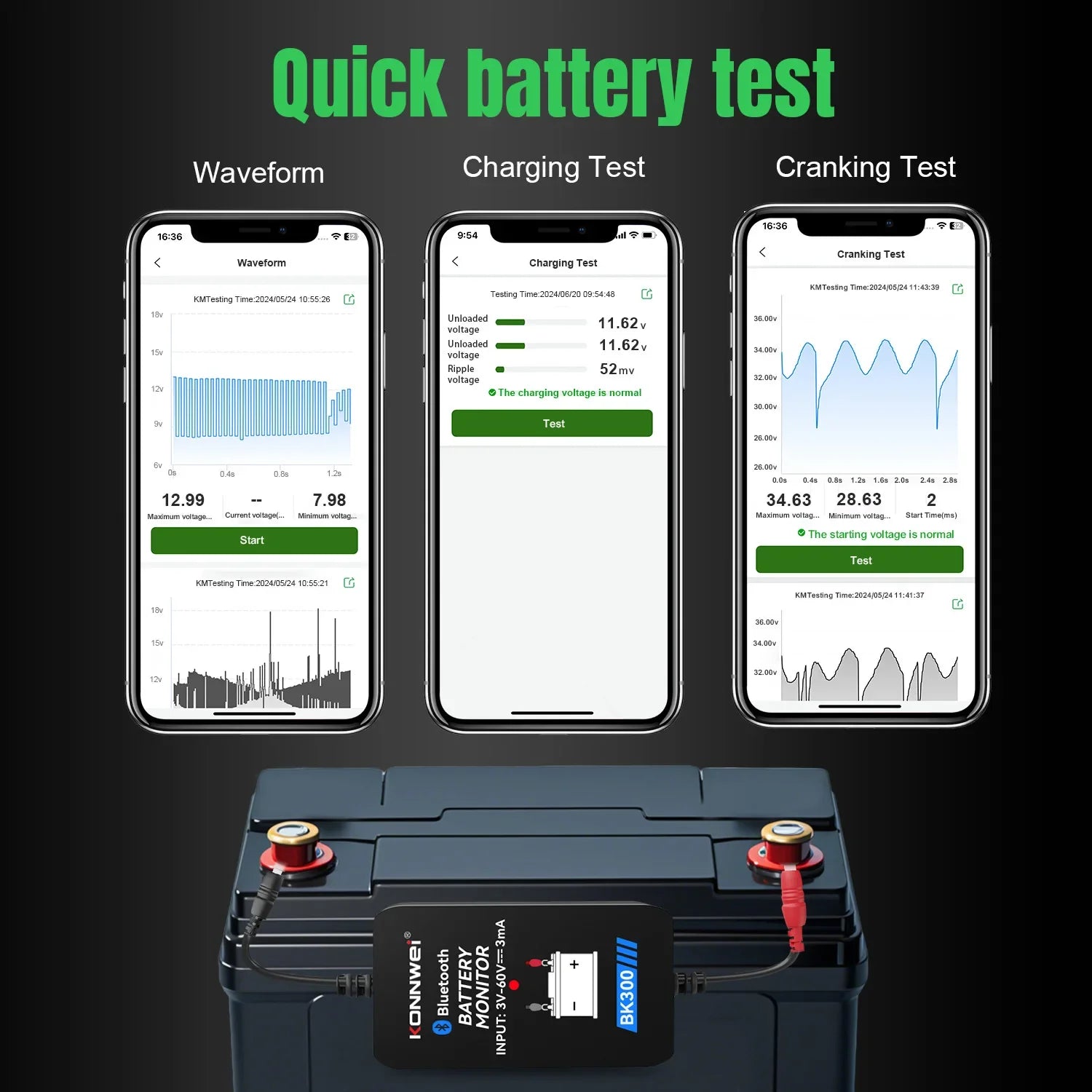 KONNWEI BK300 Bluetooth Car Battery Monitor &ndash; Mobile App