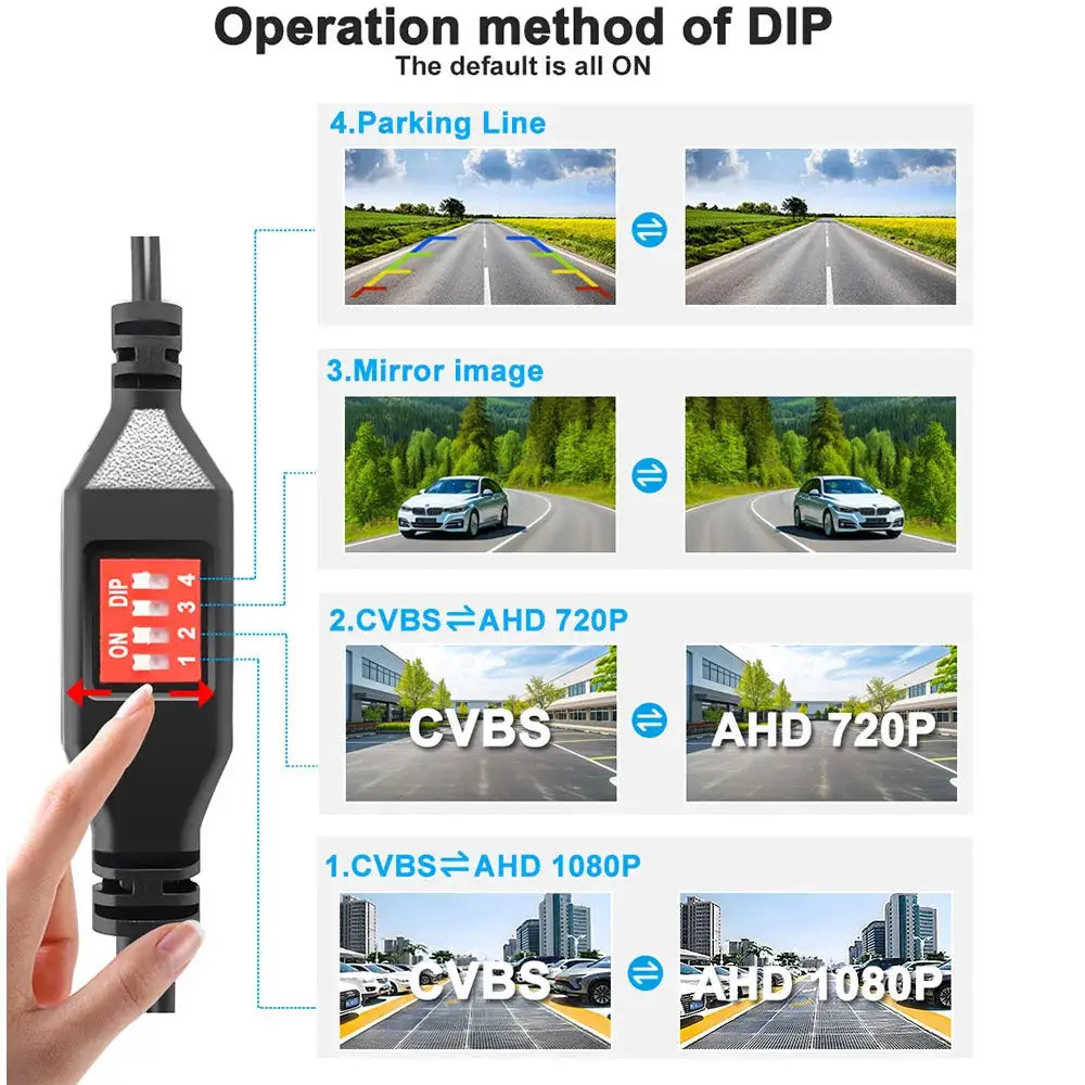 DIP Switch AHD 1080P Car Rear View Camera Starlight Night Vision Waterproof Drill‑mount Backup Parking Camera Support AHD 720P by InterCyprus Trading Ltd