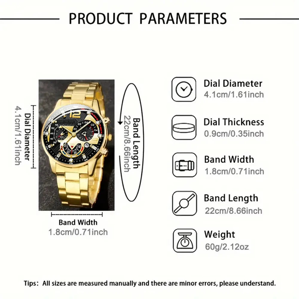 GAIETY Men's Luxury Stainless Steel Quartz Watch with Calendar