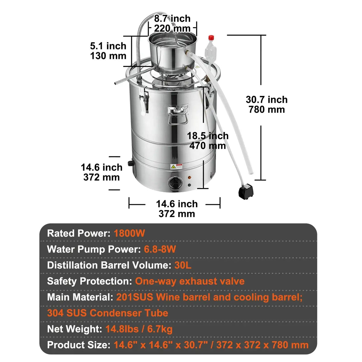 Vevor 30L Stainless Steel Alcohol Distiller Whisky Brandy 30L / Poland