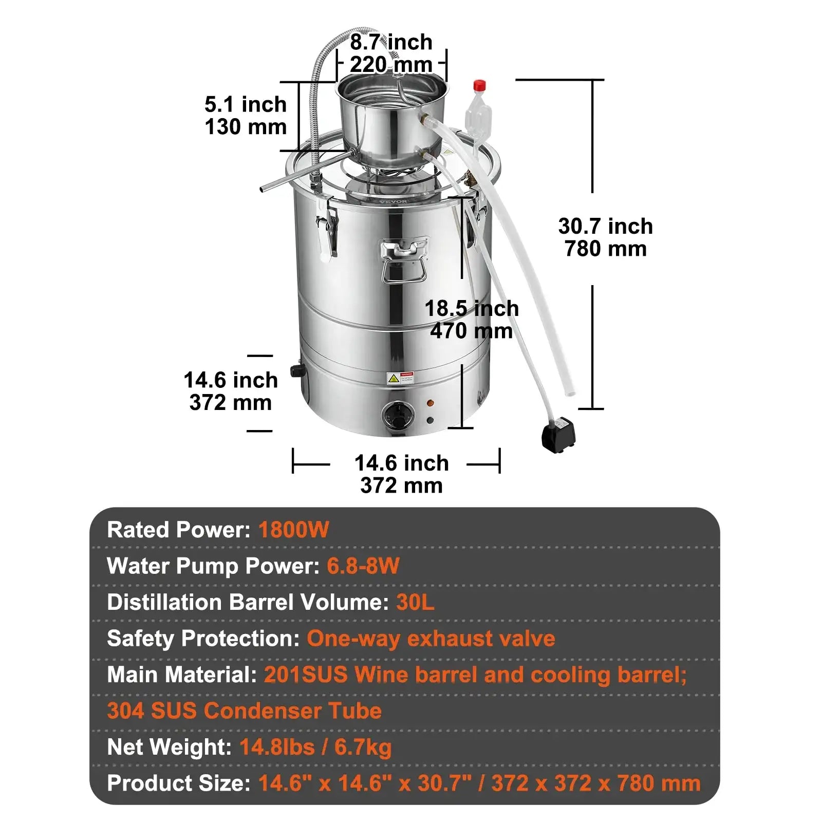 Vevor 30L Stainless Steel Alcohol Distiller Whisky Brandy 30L / Poland