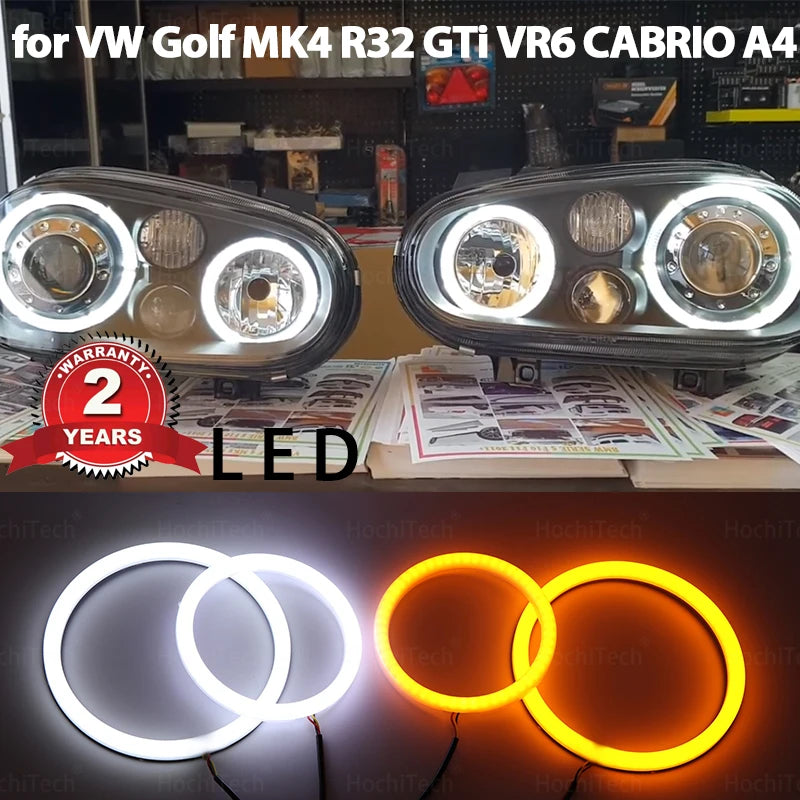 Kaksinkertainen valkoinen LED-enkeli silmät -sarja Volkswagen Golf Mk4 R32 GTI:lle