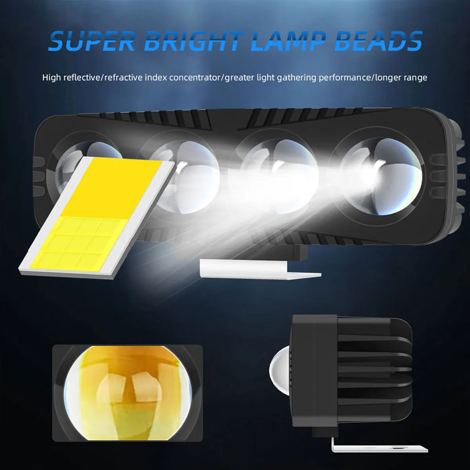 Kevanly Motorcycle LED Spotlight &ndash; Dual Color White Yellow Flashing Fog Light