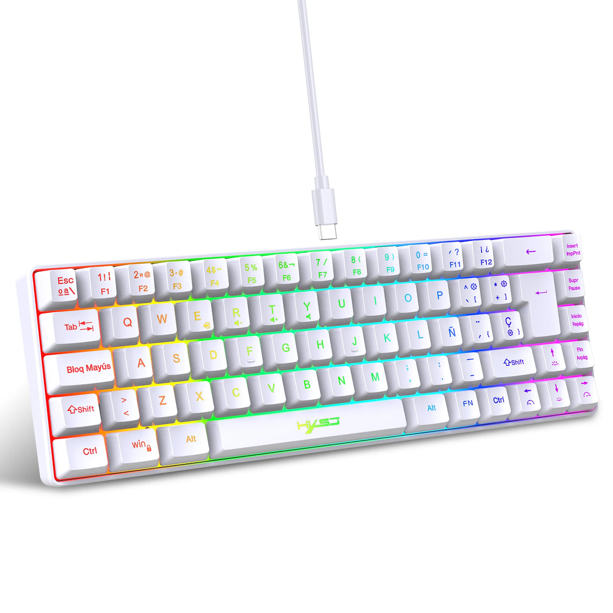68 Keys Gaming Keyboard &ndash; LED RGB Backlight Keyboard White Spanish