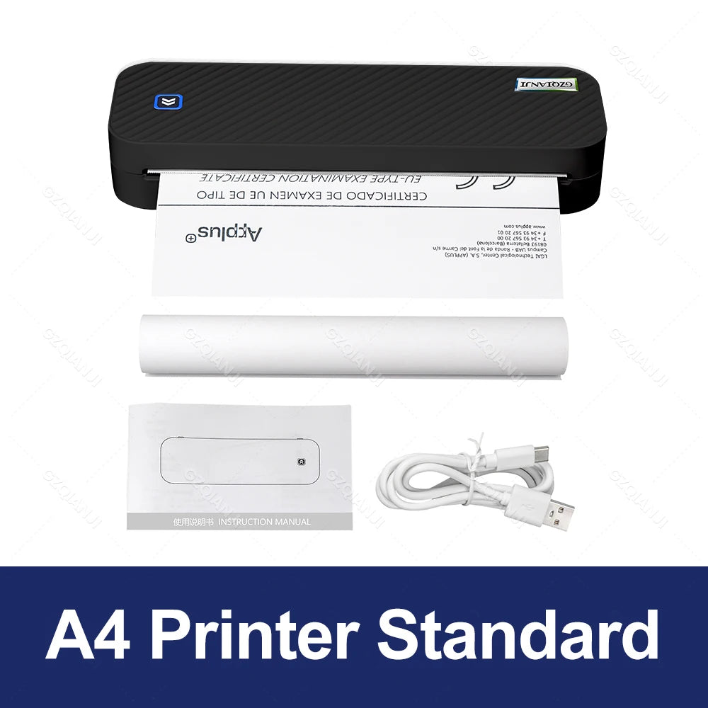 Portable A4 Thermal Printer Bluetooth &ndash; Wireless Printing Black A4 Printer