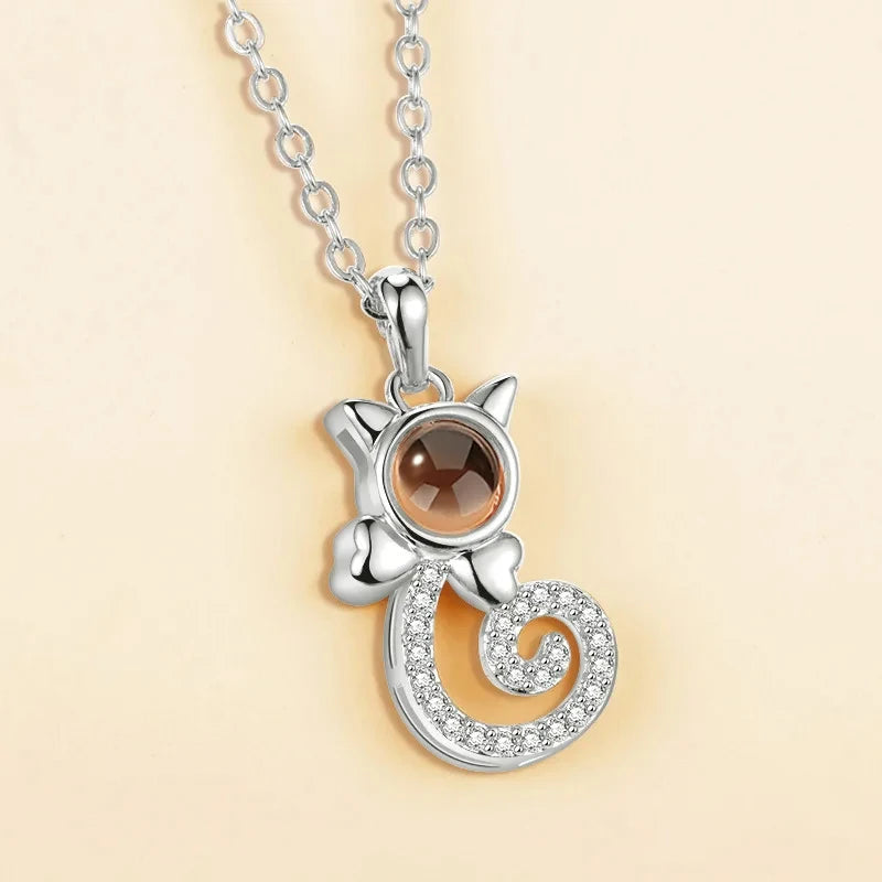 100 Languages "I Love You" Pendant Necklace - Trendy Geometric Jewelry for Couples Silver-09