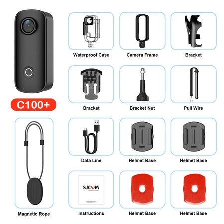 SJCAM C100 Plus Mini Thumb Camera &ndash; 4K Ultra High Definition Recording Black with Rope / Standard