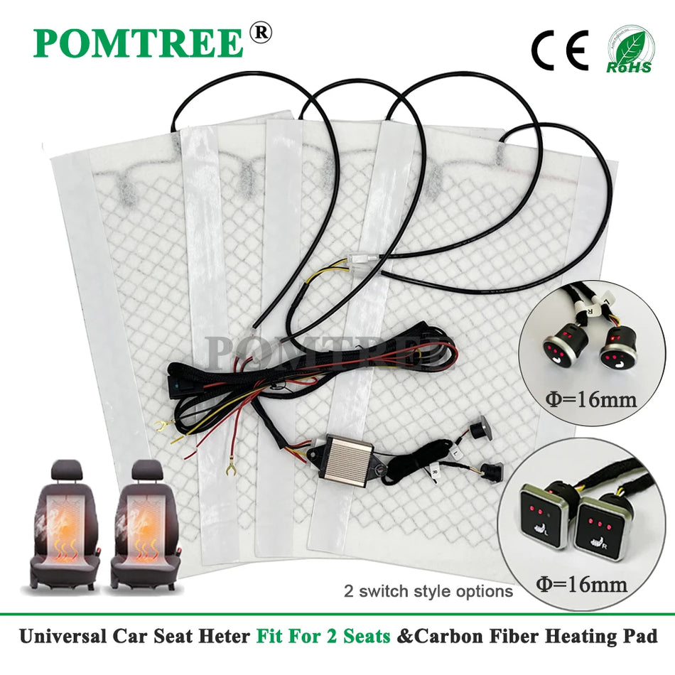 Комплект отопление за автомобилни седалки за 2 седалки, 12V 25W въглероден отоплителен подложка с 3 нива на двойно управление