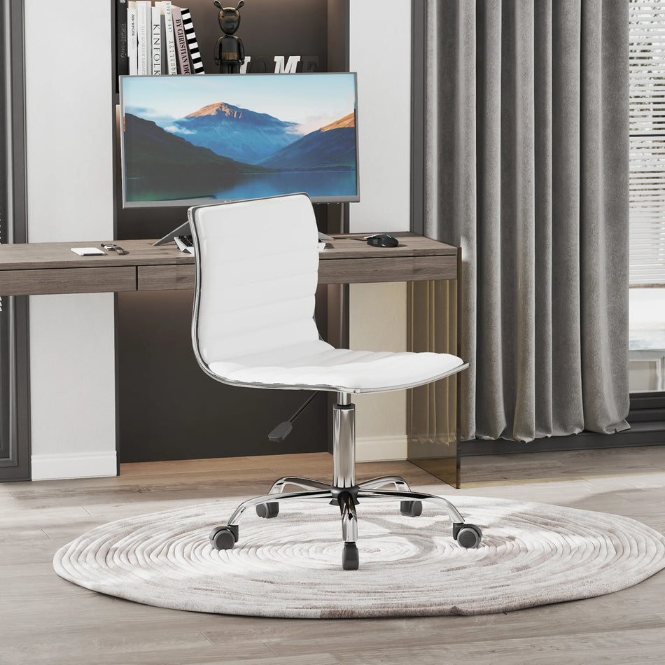 White Leather Backrest Chair Height Adjustable 78 To 90 Cm