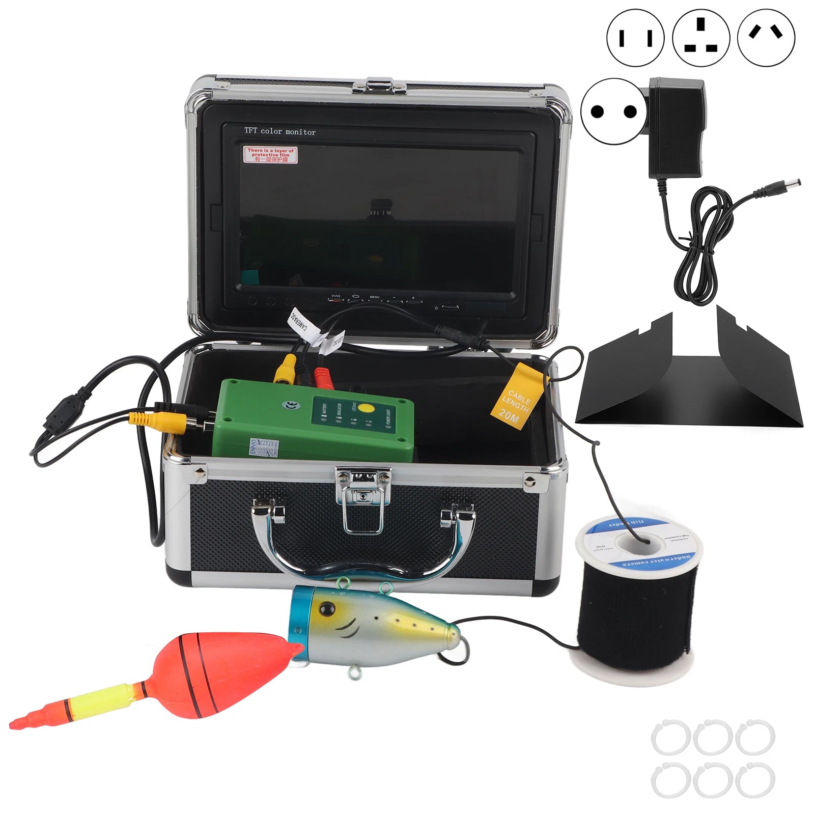 7in Underwater Fishing Camera with Color Monitor &amp; 12 LEDs - IP68 Waterproof, 20m Cable