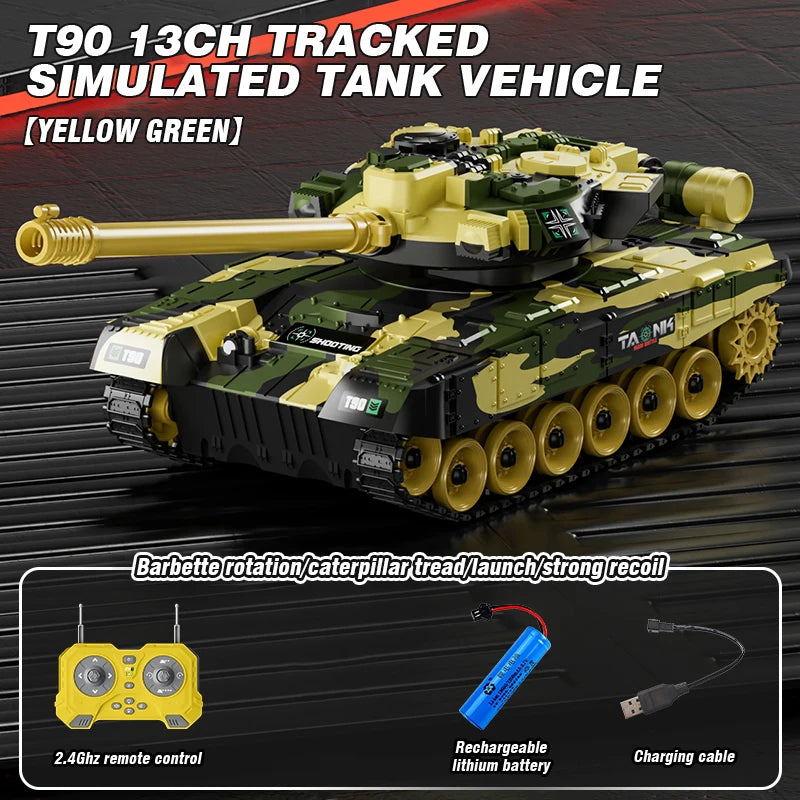RC Tank 13 Channel &ndash; Shooting Function Battle Ready T90 yellow green