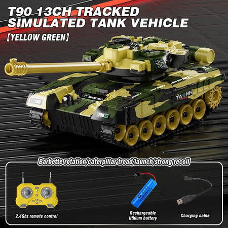 RC Tank 13 Channel &ndash; Shooting Function Battle Ready T90 yellow green