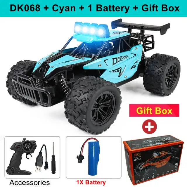 Remote Control Car RC Drift 1:16 Off Road Alloy &ndash; LED Light DK068 Cyan 1B Box
