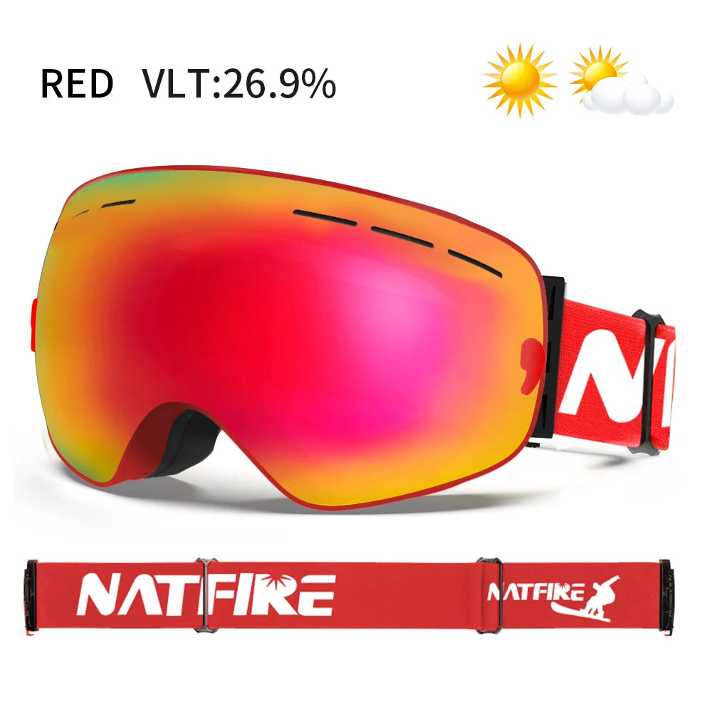 NATFIRE Snowboard Ski Goggles &ndash; UV400 Anti Fog Protection Red / CHINA