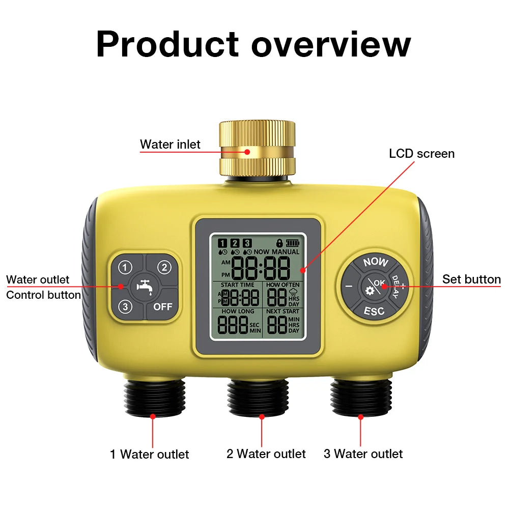 1/3 Zone Automatic Irrigation Water Timer &ndash; Smart Schedule 3 outlets B