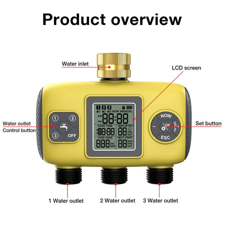 1/3 Zone Automatic Irrigation Water Timer &ndash; Smart Schedule 3 outlets B