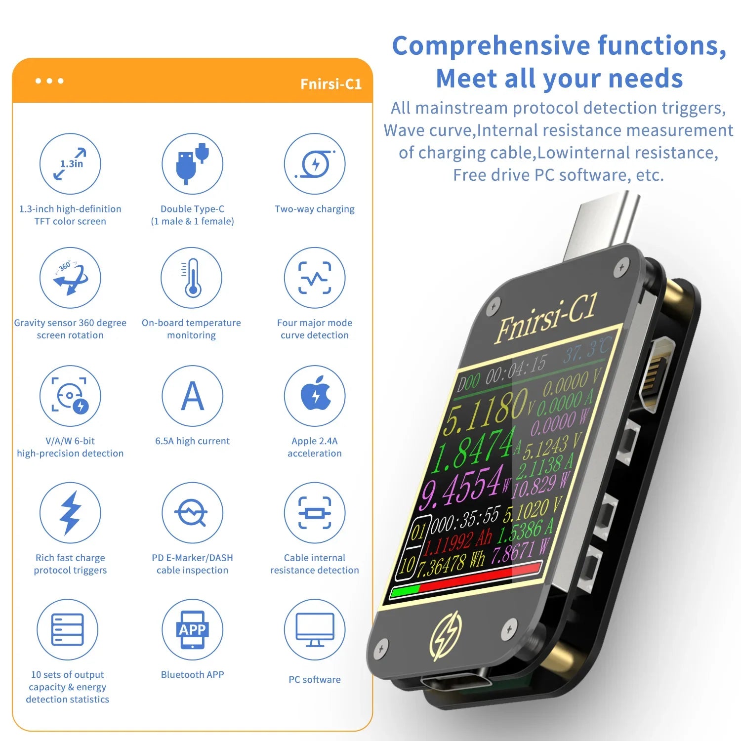 FNB58 USB Tester Voltmeter Ammeter &ndash; Fast Charge Detection and Capacity Measurement