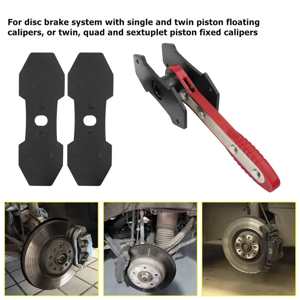 Car Brake Caliper Press Tool 360 Degree Swing Ratchet Wrench Disc Brake Caliper Piston Spreader with 2 extra pcs Steel Plates by InterCyprus Trading Ltd