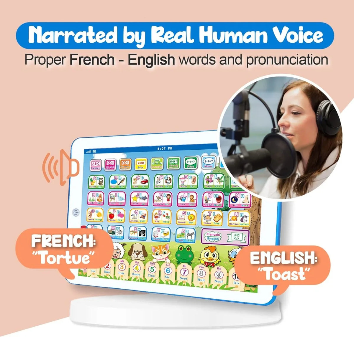 Bilingual French-English Educational Learning Tablet | Interactive Kids' Toy for Alphabets, Numbers, and Spelling