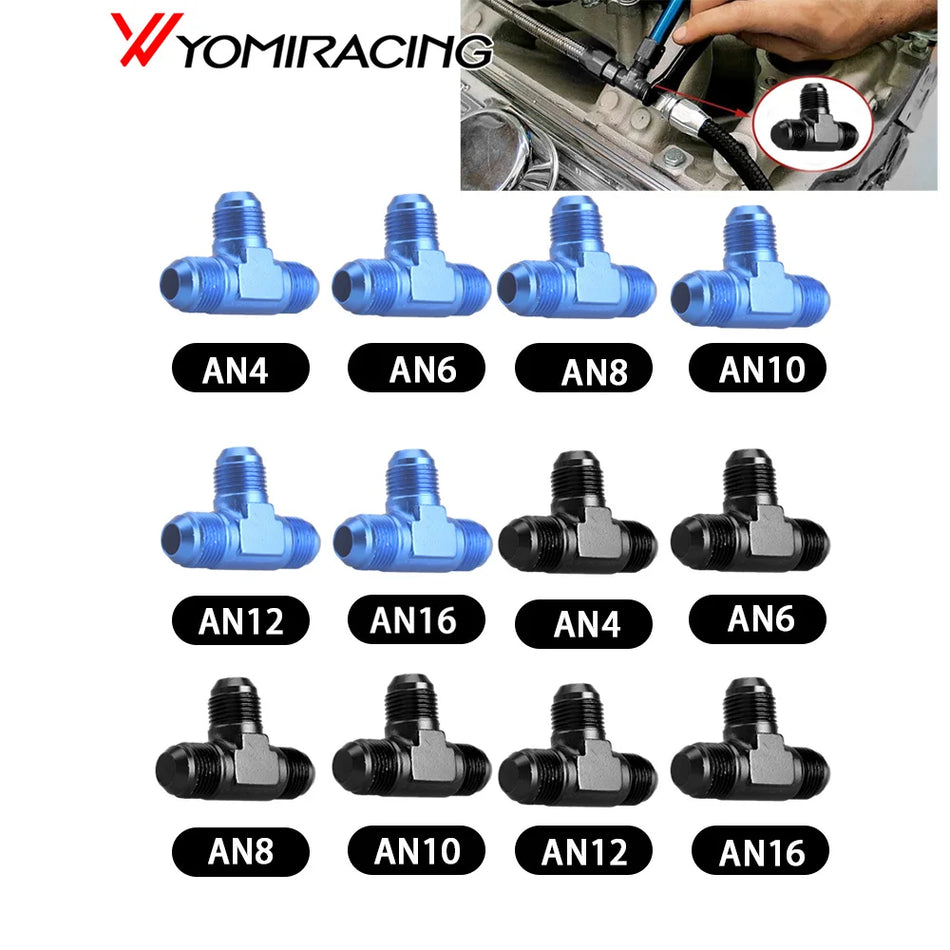 Adaptateur de tuyau en aluminium Tee AN4 AN6 AN8 AN10 AN12, Noir et Bleu