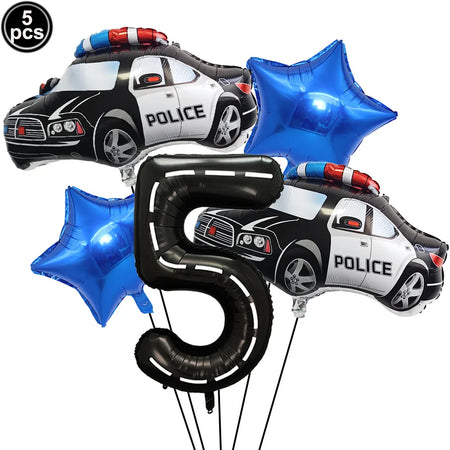 Police Themed 40-Inch Balloon Set - 5PCS Black and White Decorations iridescent / Other