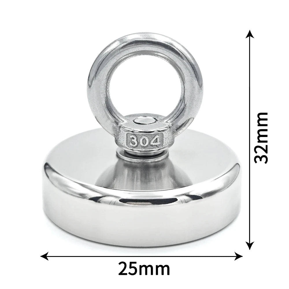 Super Strong Neodymium Fishing Hook N52 D16-D42mm Heavy Duty Rare Earth with Countersunk Hole Eyebolt Salvage Magnetic KND25 Pull Max 19kg