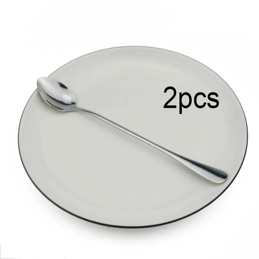 Colorful Long Handled Teaspoons &ndash; Versatile Stainless Steel Cutlery 2Pcs Silver