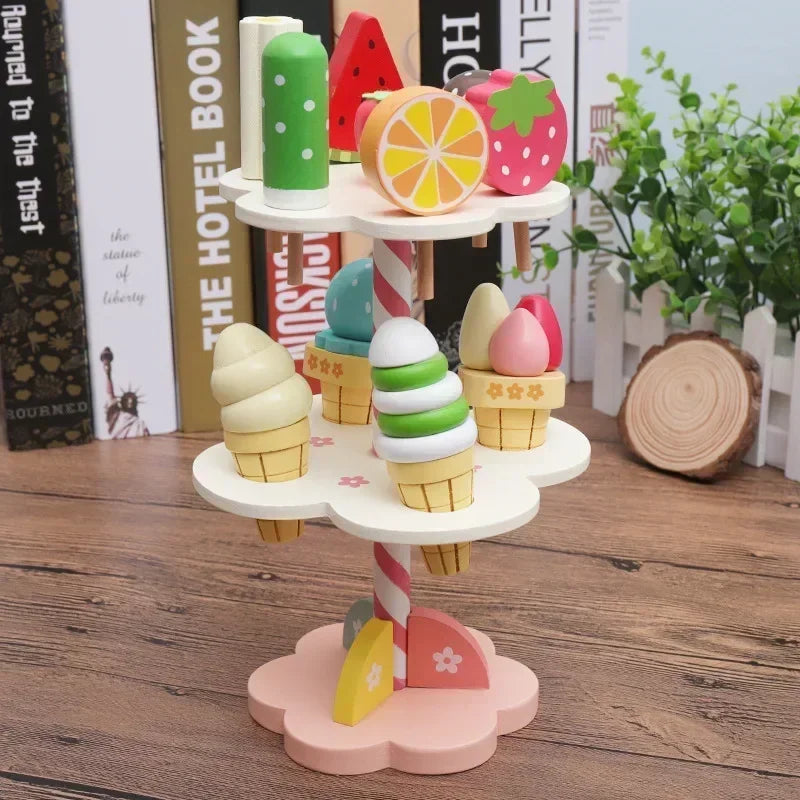 Wooden Simulation Ice Cream Rack &ndash; Educational Toy For 3-6