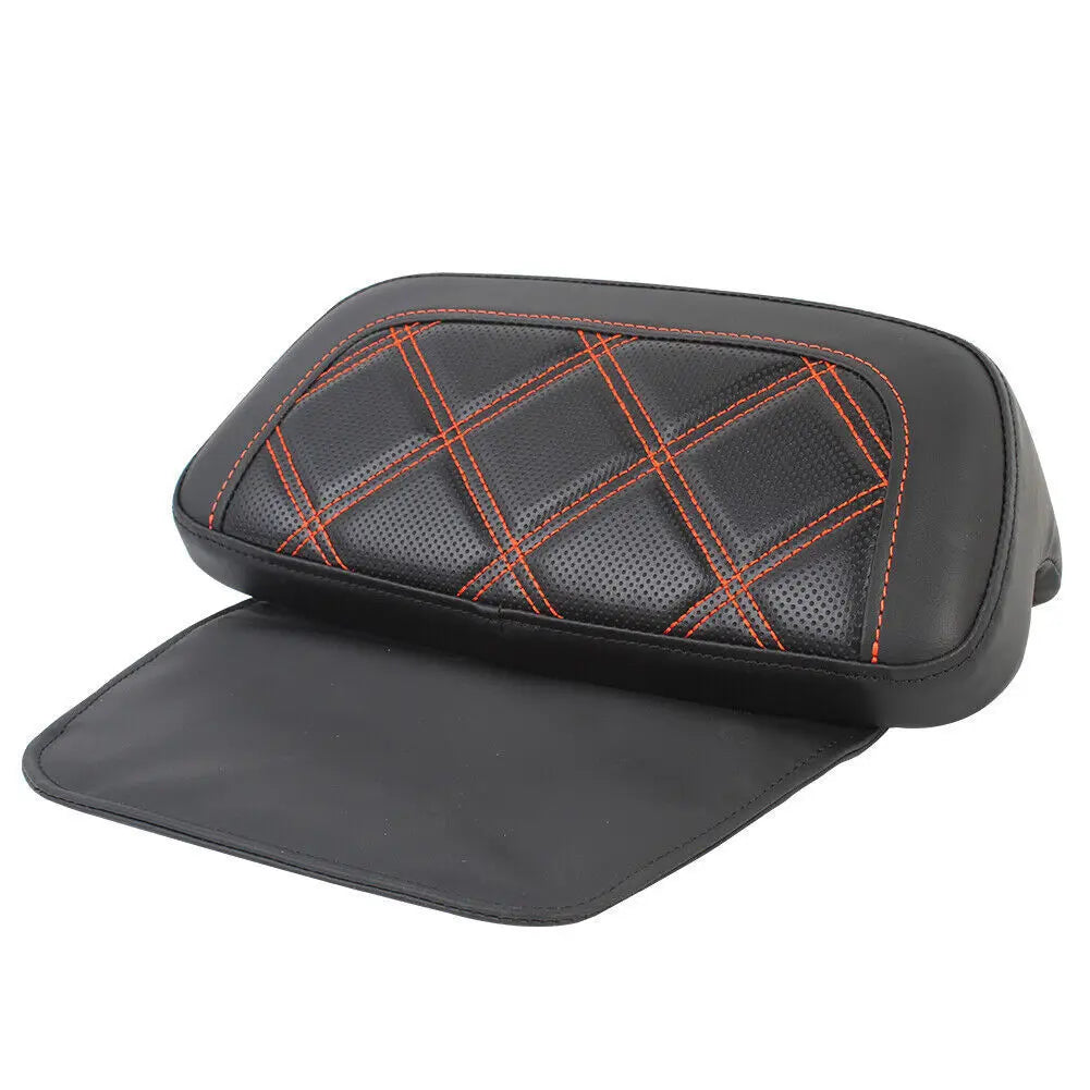Motorcycle Razor Chopped Pack Trunk Backrest Pad &ndash; Premium Synthetic Leather Comfort Orange Stitching