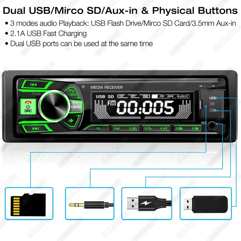 1Din MP3 Player Car Radio &ndash; Bluetooth USB TF Card Support
