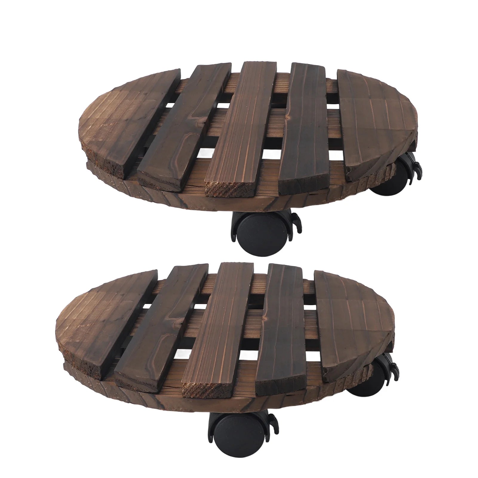 2PCS 11.8in Wooden Plant Stand With Wheels - 360 Rotation