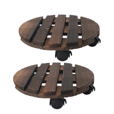 2PCS 11.8in Wooden Plant Stand With Wheels - 360 Rotation