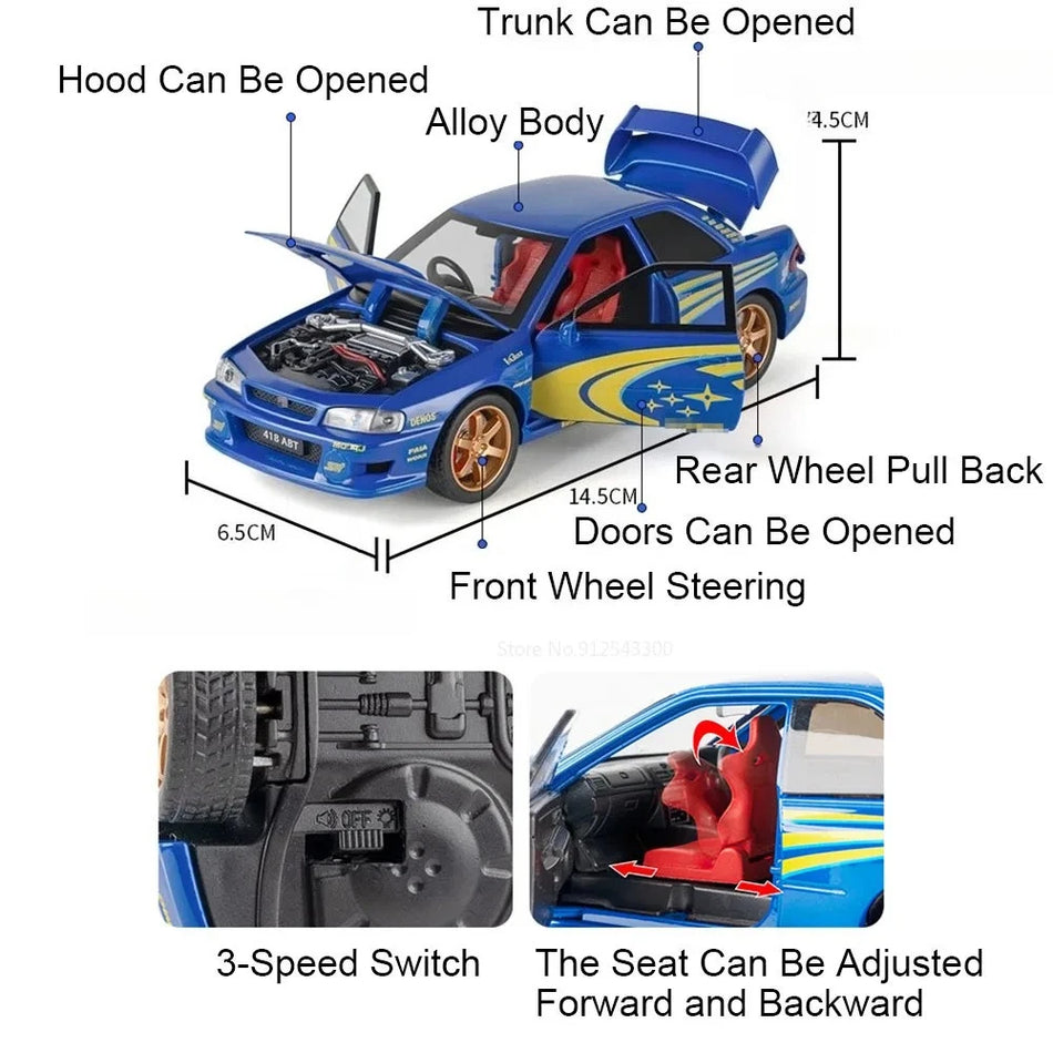 Model de mașină din metal turnat Diecast Impreza STI cu ușile deschise 1:32