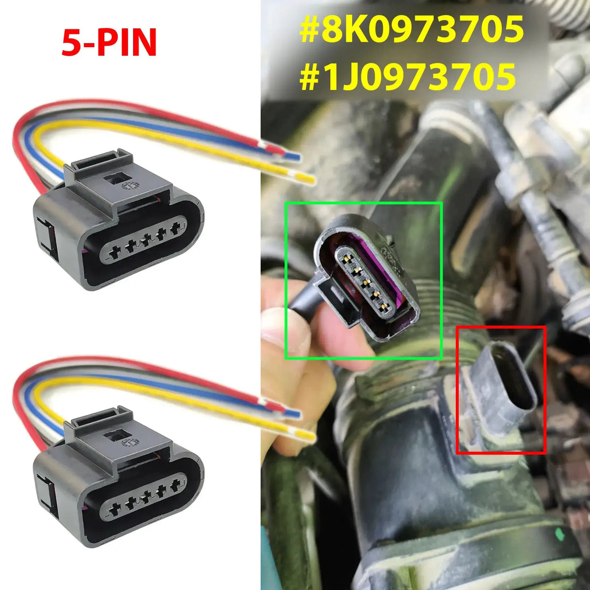 2x 5PIN For VW Eos Golf Jetta Passat Scirocco MAF Mass Air Flow Meter Sensor Connector Plug Harness Prewired 1J0973705 8K0973705 by InterCyprus Trading Ltd