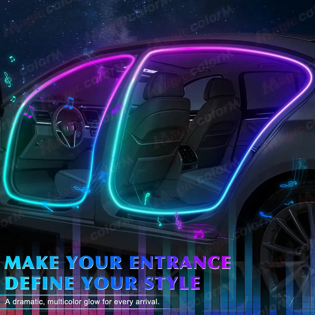 3Meters 4M Symphony Car Door Frame Ambient Lights Universal RGB LED Acrtlic Strips APP Bluetooth Remote Control USB Plug & Play by InterCyprus Trading Ltd
