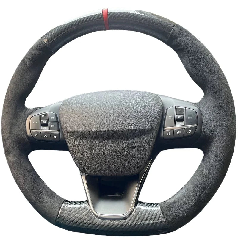Nakładka na kierownicę z zamszowej skóry z wykończeniem z włókna węglowego do Ford Focus