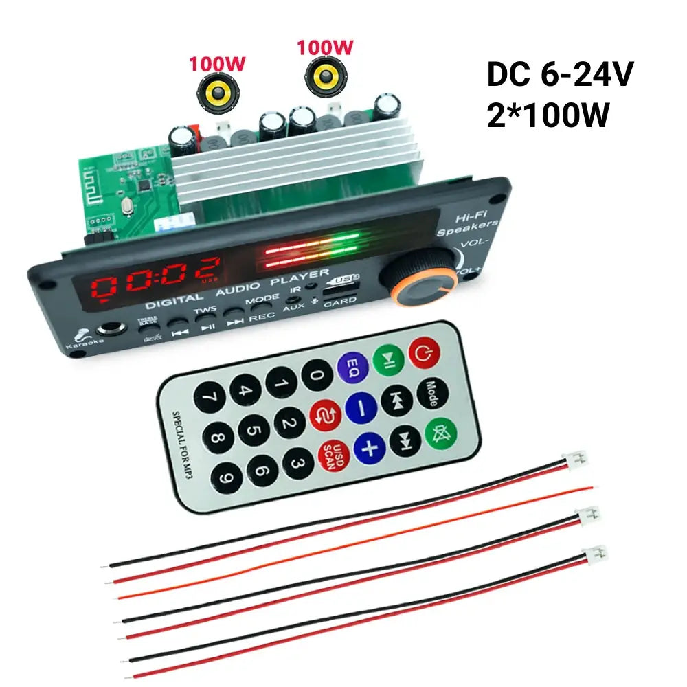 KEBIDUMEI 200W Amplifier Bluetooth 5.3 MP3 WMA Decoder Board 12V 100W Handsfree Car Audio 6.5MM Mic USB TF FM DIY Music Player by InterCyprus Trading Ltd