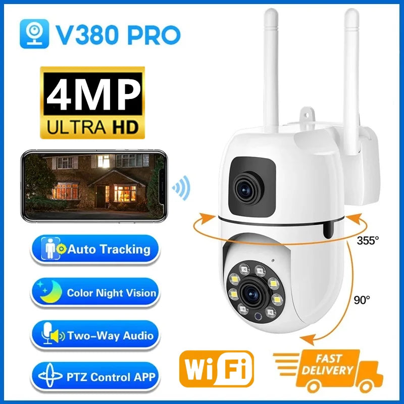 WiFi IP Camera Security Protection Dual Lens Dual Screen Wireless Indoor Monitor Auto Track PTZ CCTV Video Surveillance V380 Pro