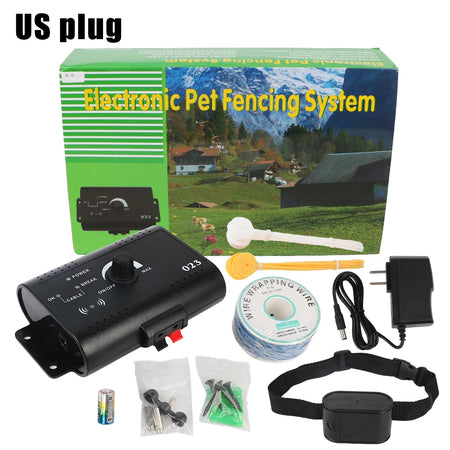 Electric Dog Fence System with Training Collar - Waterproof &amp; Adjustable US Plug