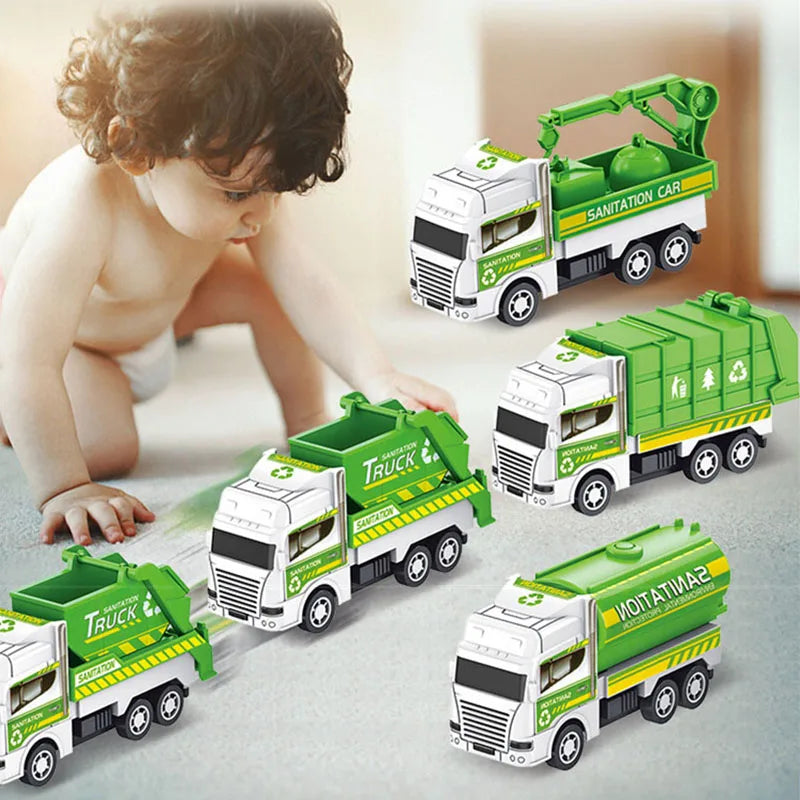 4Pcs Mini Pull Back Sanitation Vehicle Set for Kids