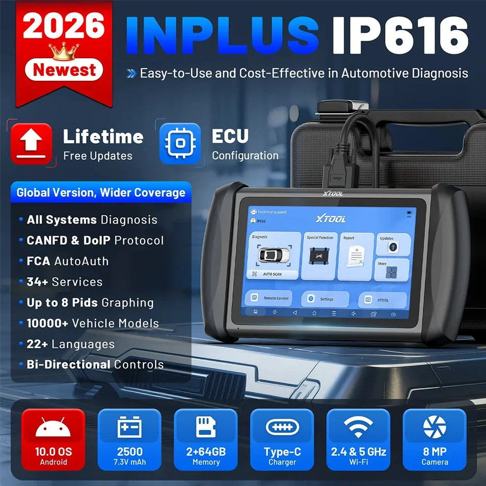 XTOOL InPlus IP616 Scanner de Diagnóstico OBD2 com 34 Serviços de Reset