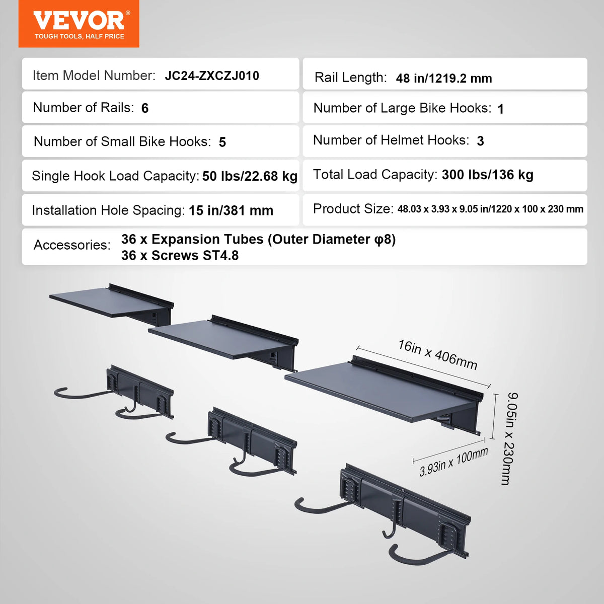 SucceBuy 3pcs Bike Storage Rack &ndash; Wall Mount For 6 Bikes 3pcs each 16in / Poland