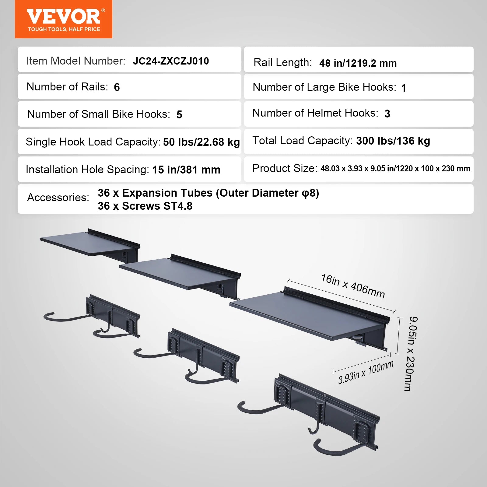 SucceBuy 3pcs Bike Storage Rack &ndash; Wall Mount For 6 Bikes 3pcs each 16in / Poland