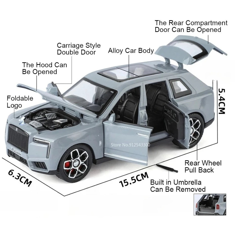 1:32 Diecast model avtomobila Cullinan z odpiranjem vrat na povlečenje