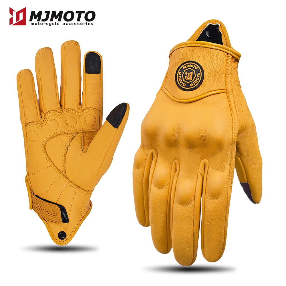 MJ-G02 - Breathable Perforated Motorbike Gloves Pro Grip Yellow / M
