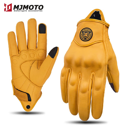 MJ-G02 - Breathable Perforated Motorbike Gloves Pro Grip Yellow / M