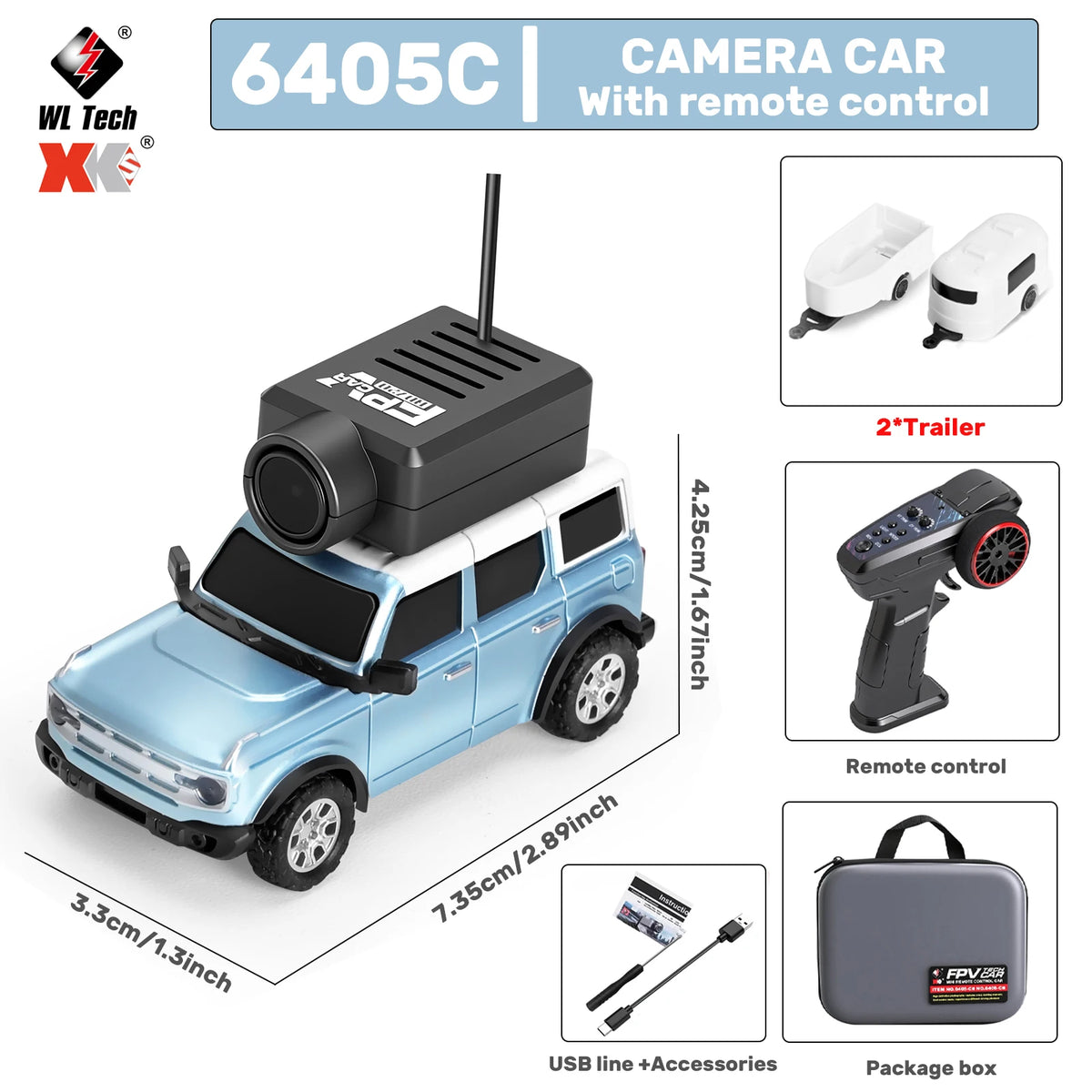 WLtoys 1/64 Mini RC Car &ndash; 720P FPV Camera For Kids Fun 6405 PRO Blue