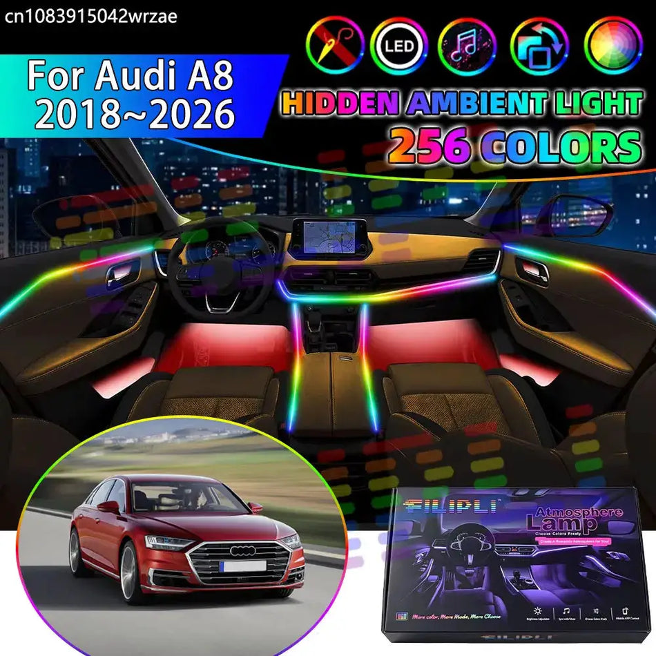 For Audi A8 2018~2026 D5 4N 2019 RGB Car Interior Ambient Lights Strips Breathing Lighting Kit App Control LED strips Auto Parts by InterCyprus Trading Ltd